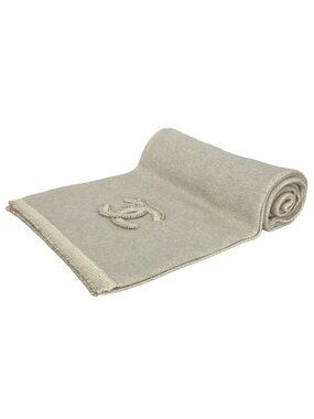 Chanel Scarf Beige Ivory Brown CC Logo Cashmere